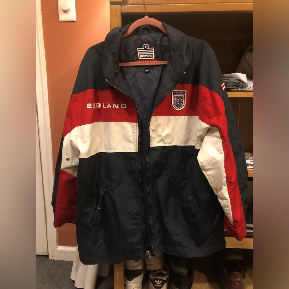 Admiral England Men's Jacket Size M With England Patch Red White Blue Stripe Zip